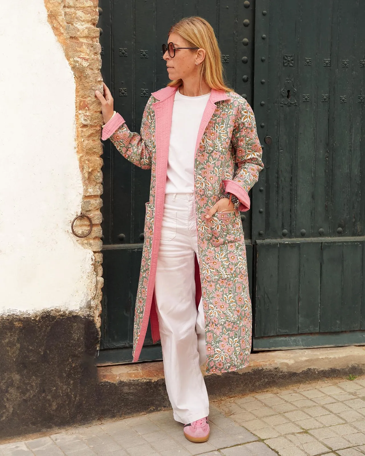 Long quilted reversible kimono