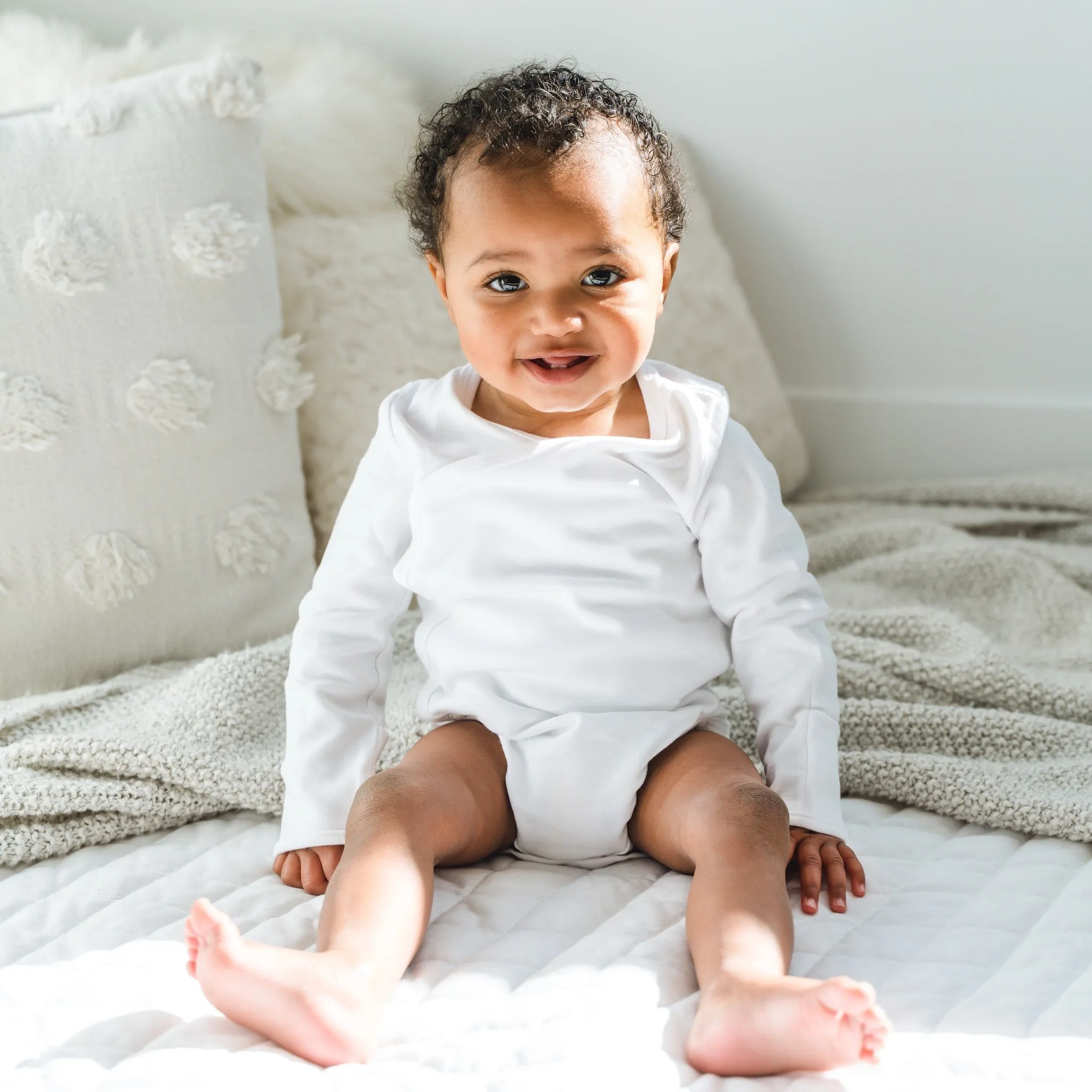 Long Sleeve Kimono Bodysuit Set - White