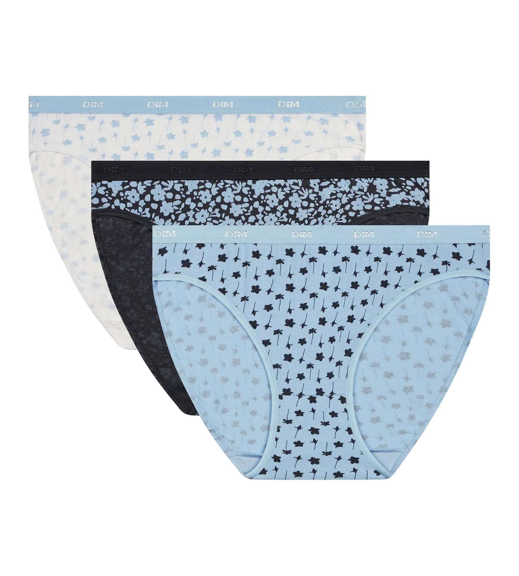 Lot de 3 slips femme en coton stretch Bleu imprimé fleur Les Pockets