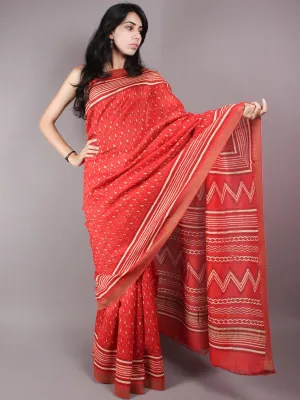 Maroon Beige Hand Block Printed in Natural Vegetable Colors Chanderi Saree With Geecha Border - S03170309