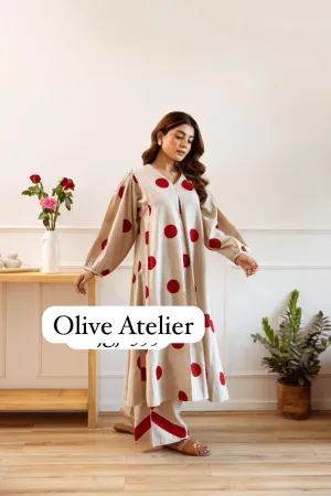 Maroon Polka Dots Linen Elegance Set
