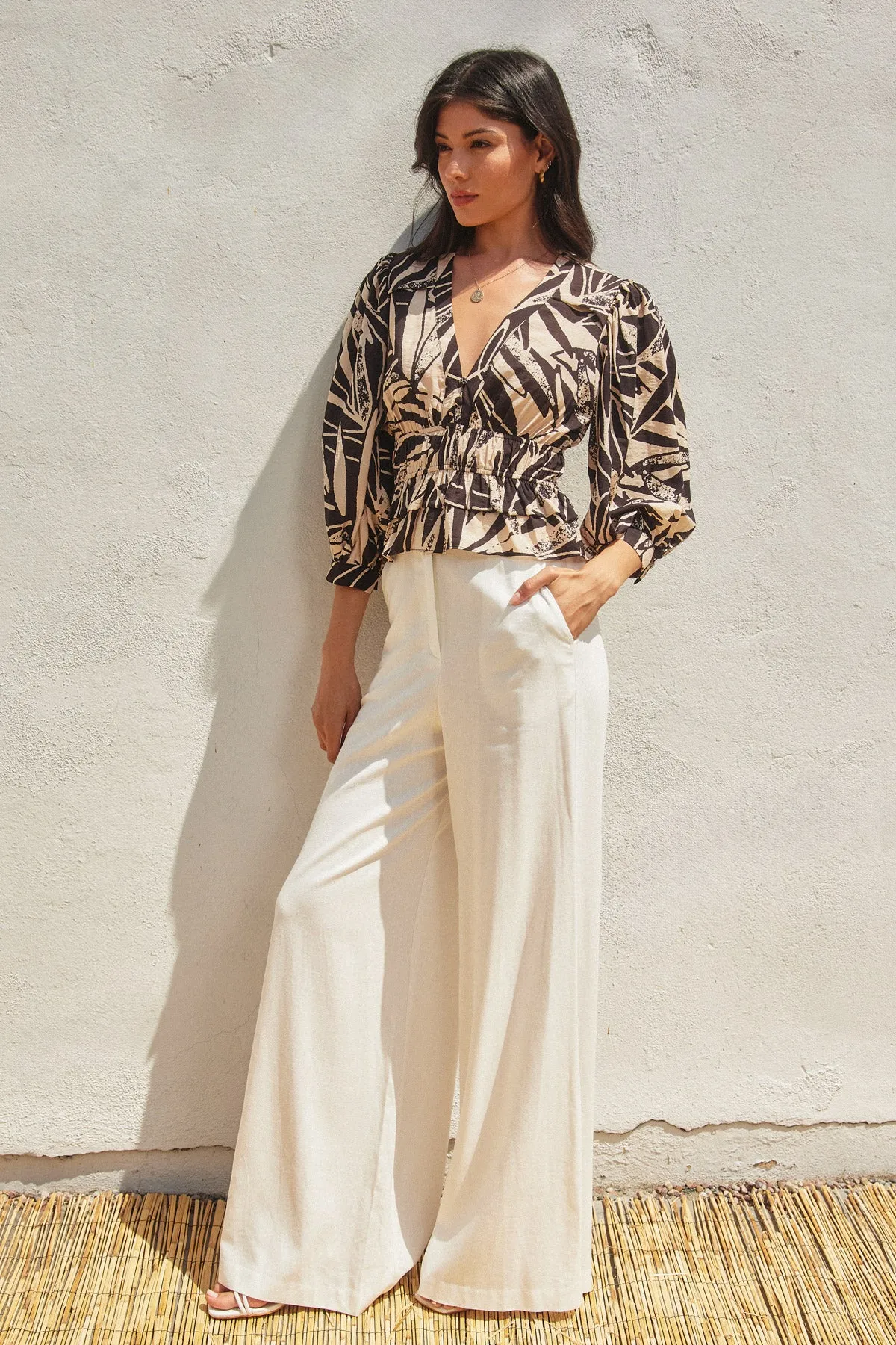 Maya Cinched Waist Flared Hem Top