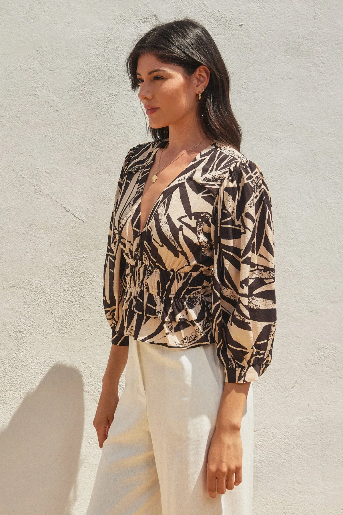Maya Cinched Waist Flared Hem Top