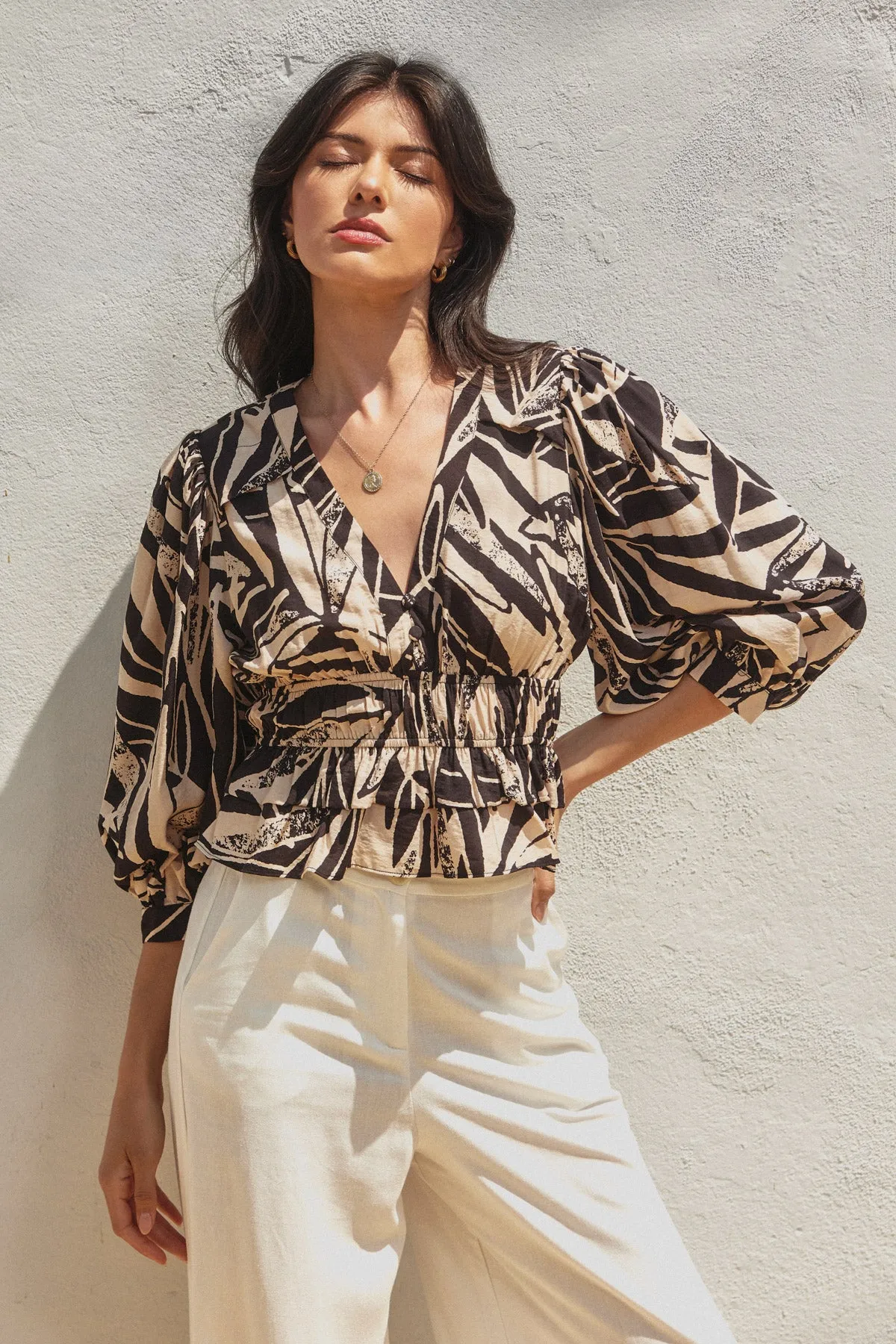 Maya Cinched Waist Flared Hem Top