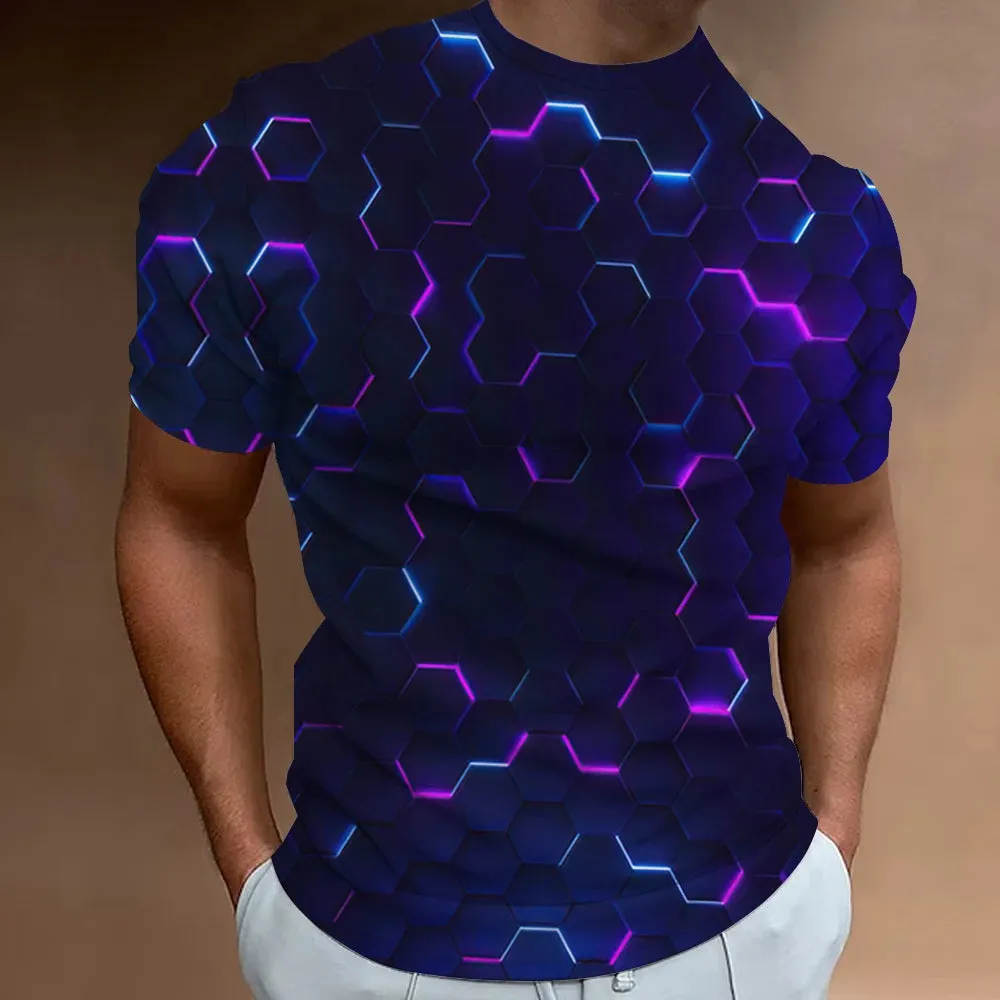 Men's Geometric Pattern 3D Printed Oversized Tee