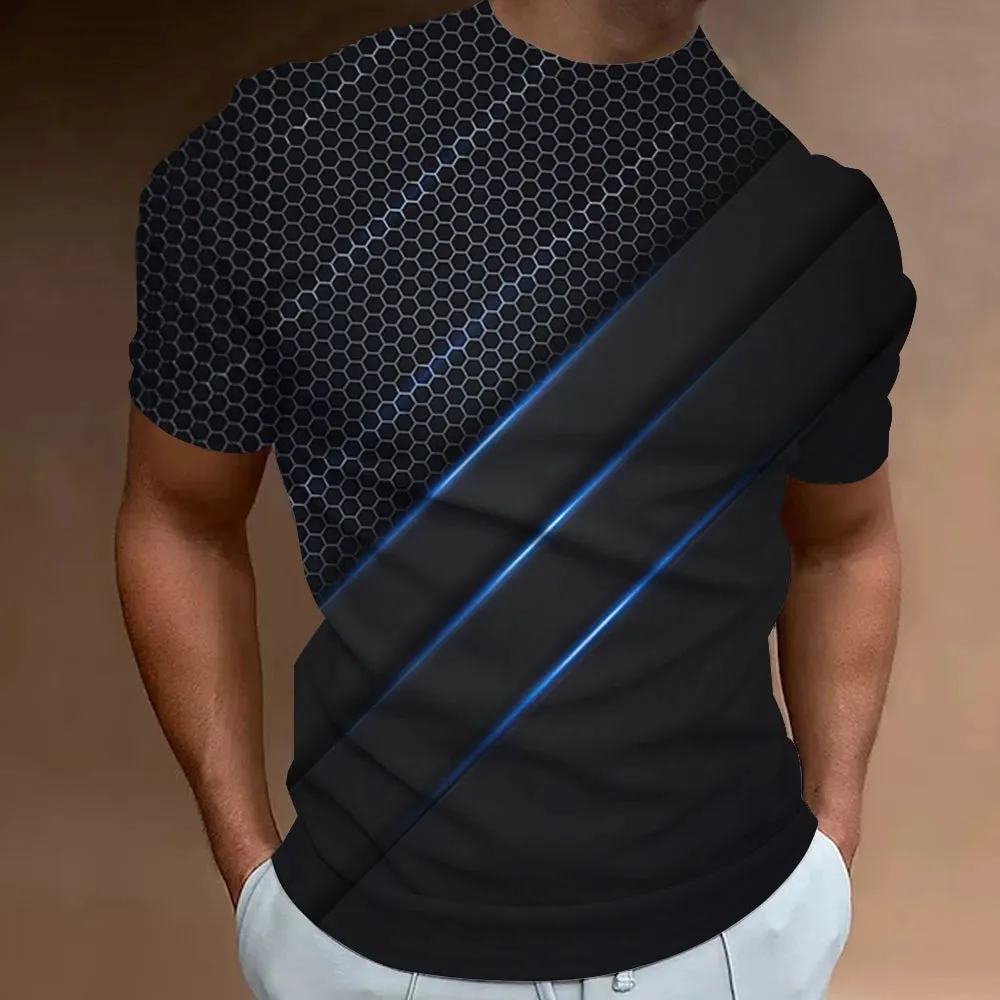 Men's Geometric Pattern 3D Printed Oversized Tee