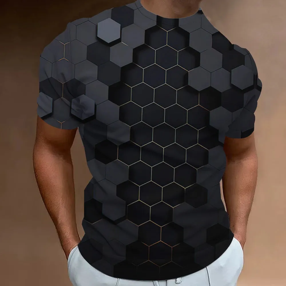 Men's Geometric Pattern 3D Printed Oversized Tee