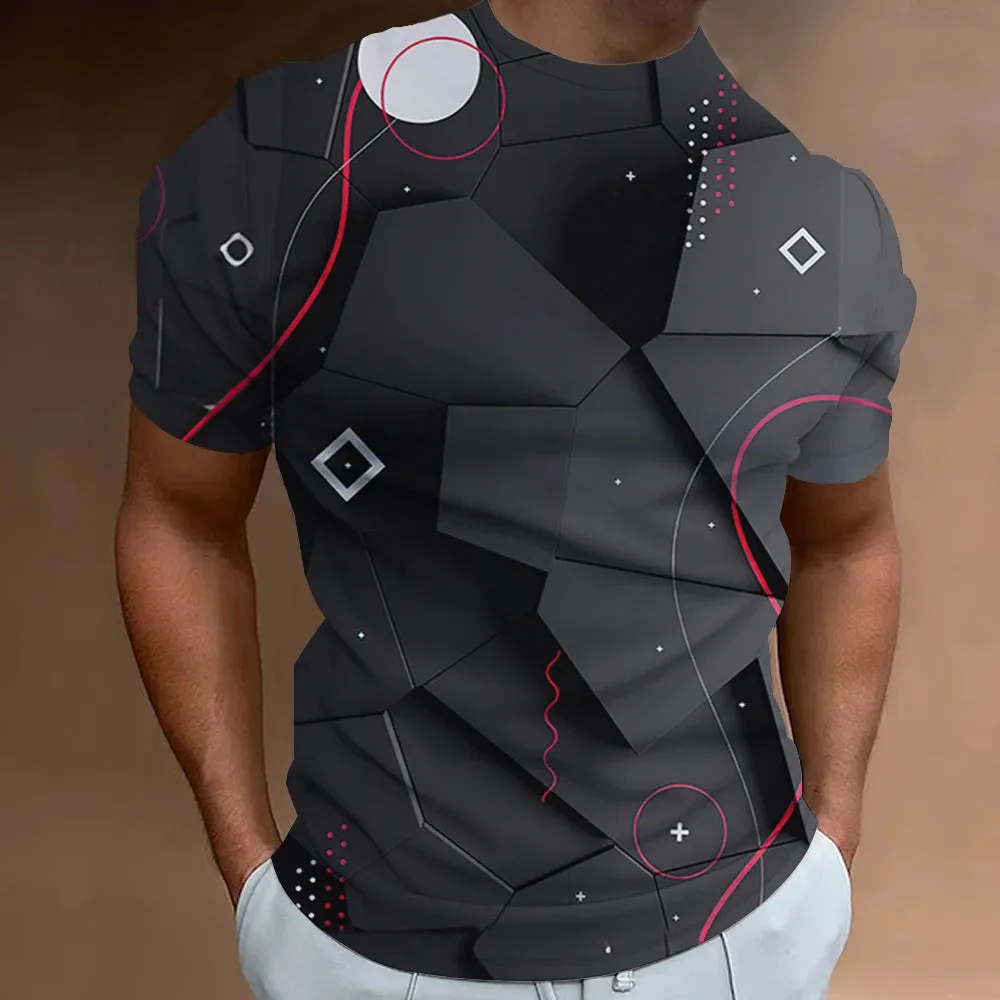 Men's Geometric Pattern 3D Printed Oversized Tee