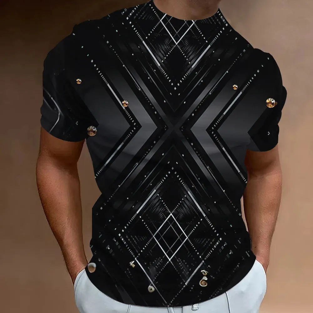 Men's Geometric Pattern 3D Printed Oversized Tee