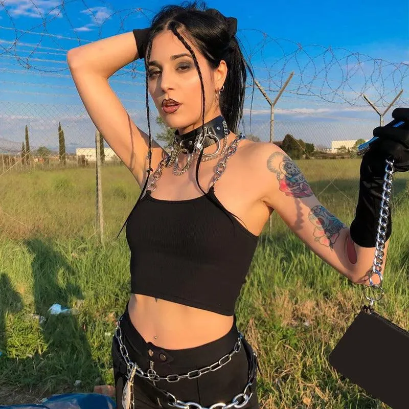 Metal Chain Straps Cropped Tank Top