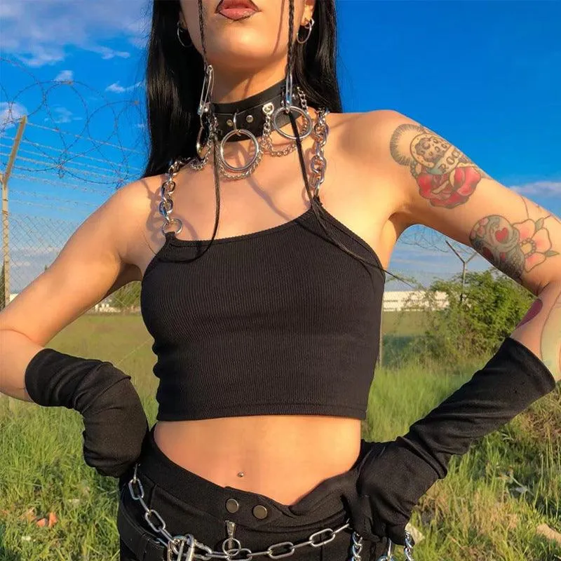 Metal Chain Straps Cropped Tank Top