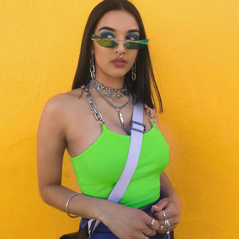 Metal Chain Straps Cropped Tank Top