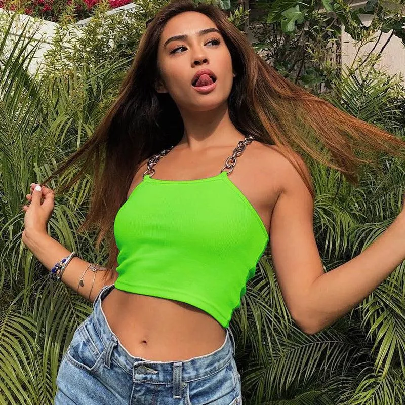 Metal Chain Straps Cropped Tank Top