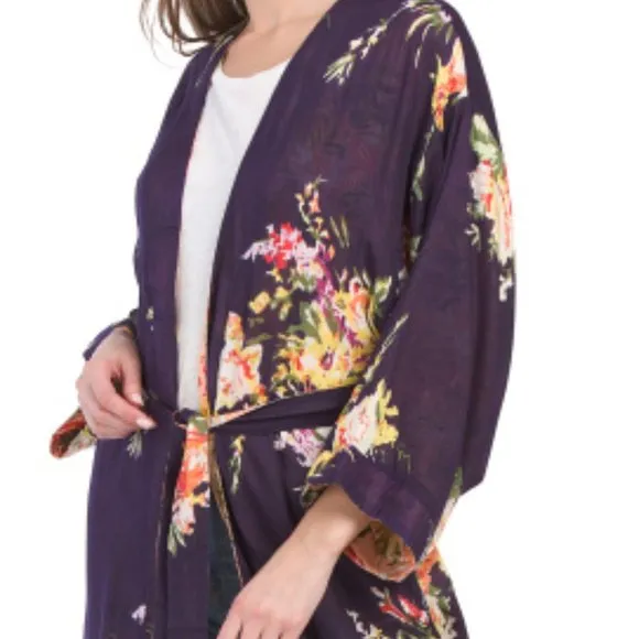 Michael Stars Botanical Floral Reversible Ruana OS