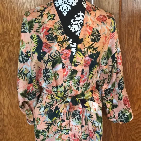 Michael Stars Botanical Floral Reversible Ruana OS