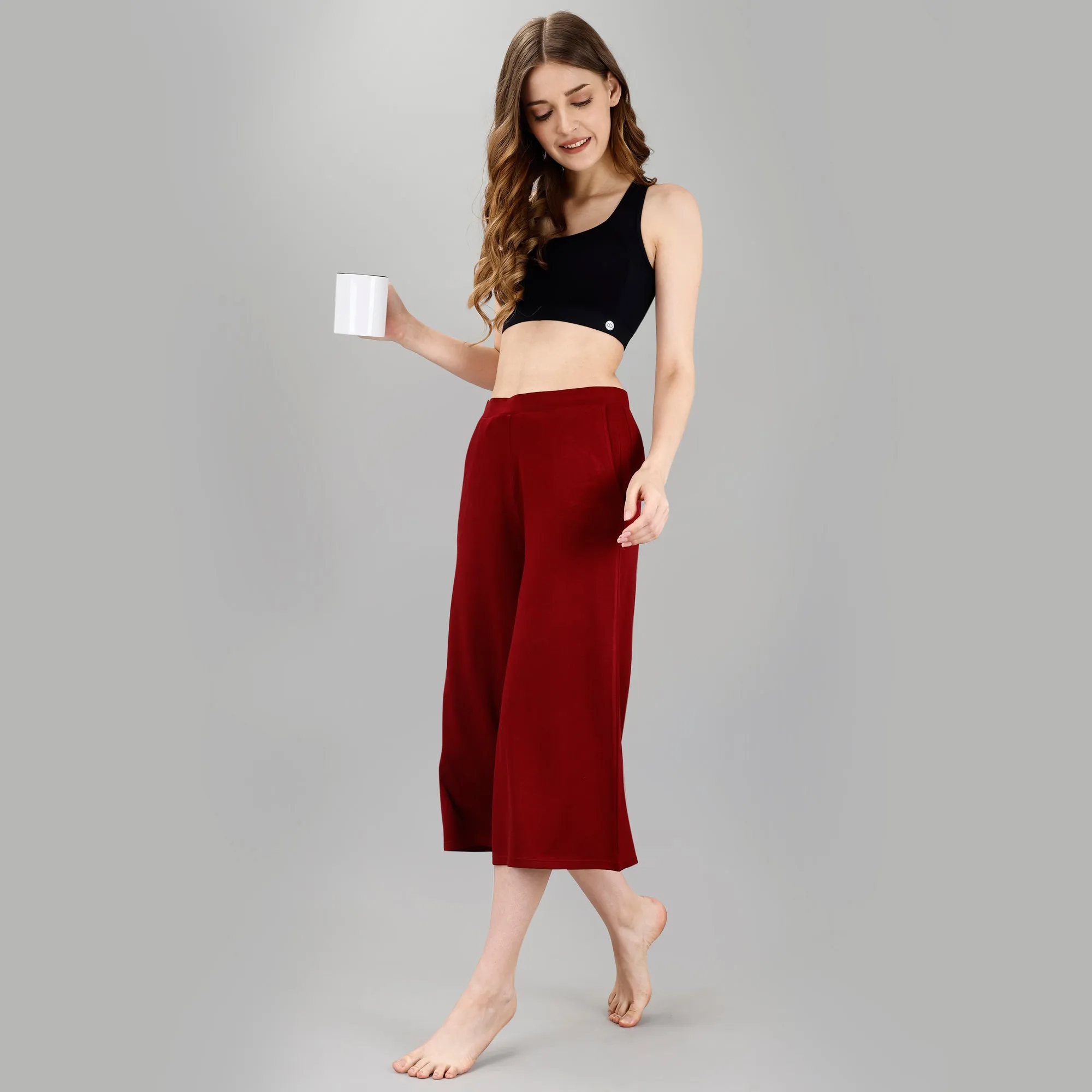Mid Rise Flared Lounge Culottes 3/4 Length with Pockets