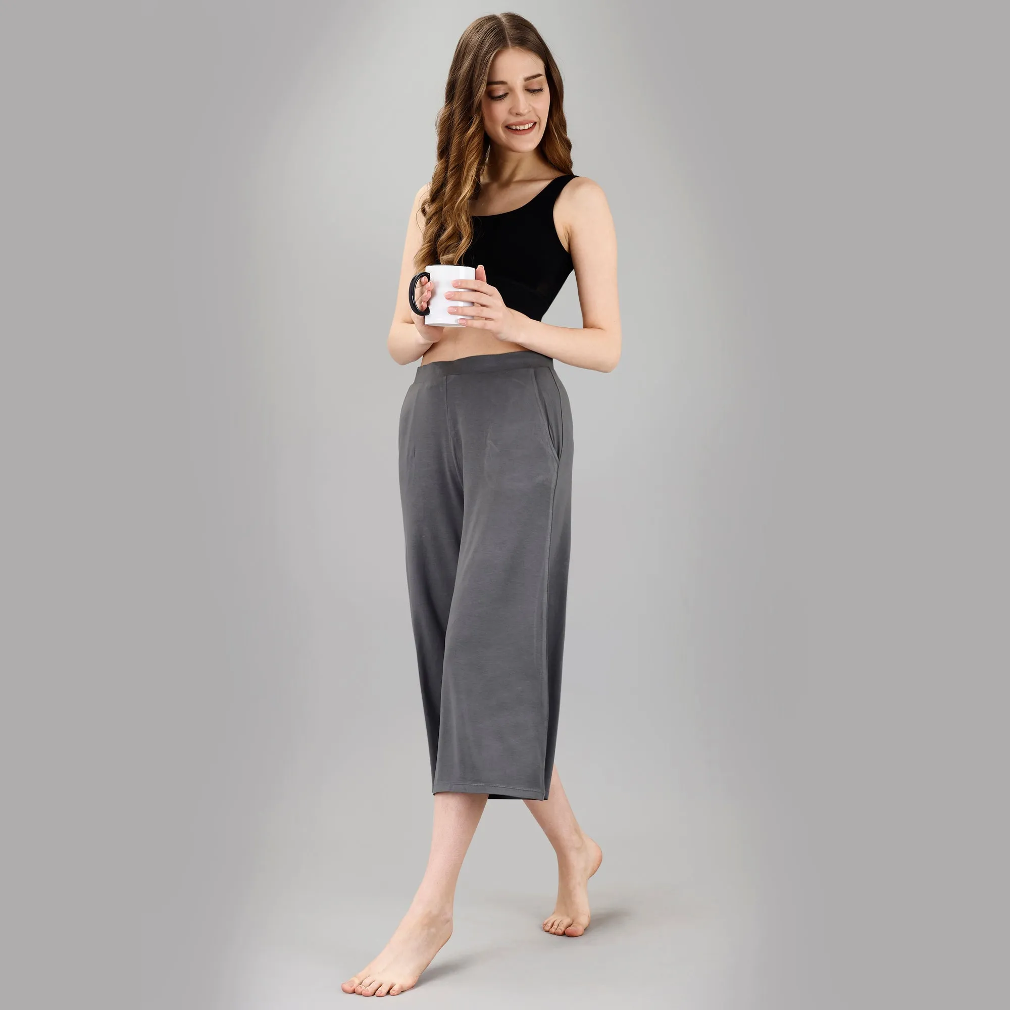 Mid Rise Flared Lounge Culottes 3/4 Length with Pockets