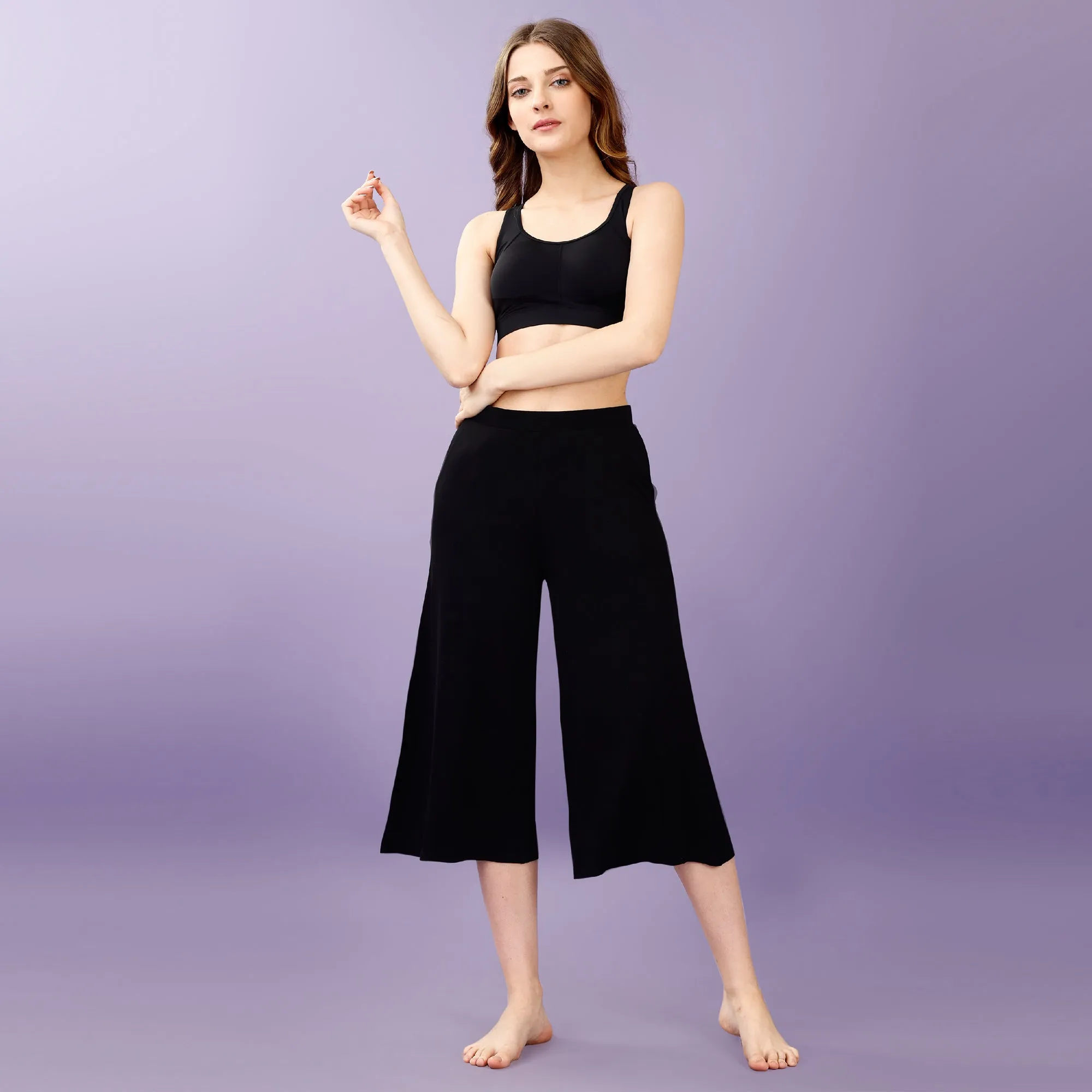 Mid Rise Flared Lounge Culottes 3/4 Length with Pockets