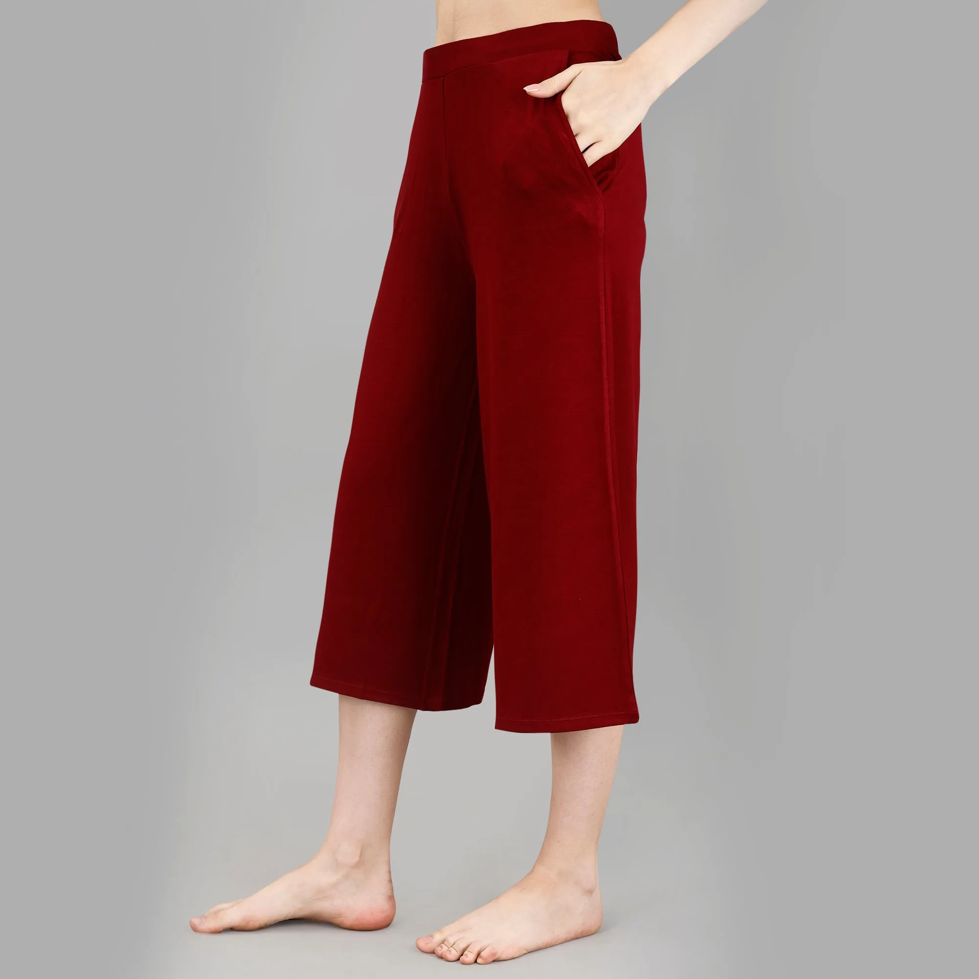 Mid Rise Flared Lounge Culottes 3/4 Length with Pockets