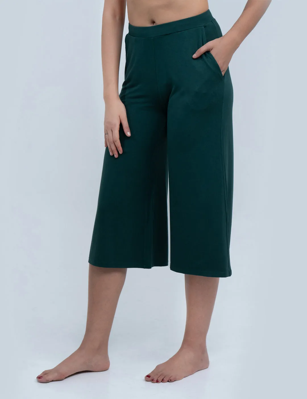 Mid Rise Flared Lounge Culottes 3/4 Length with Pockets