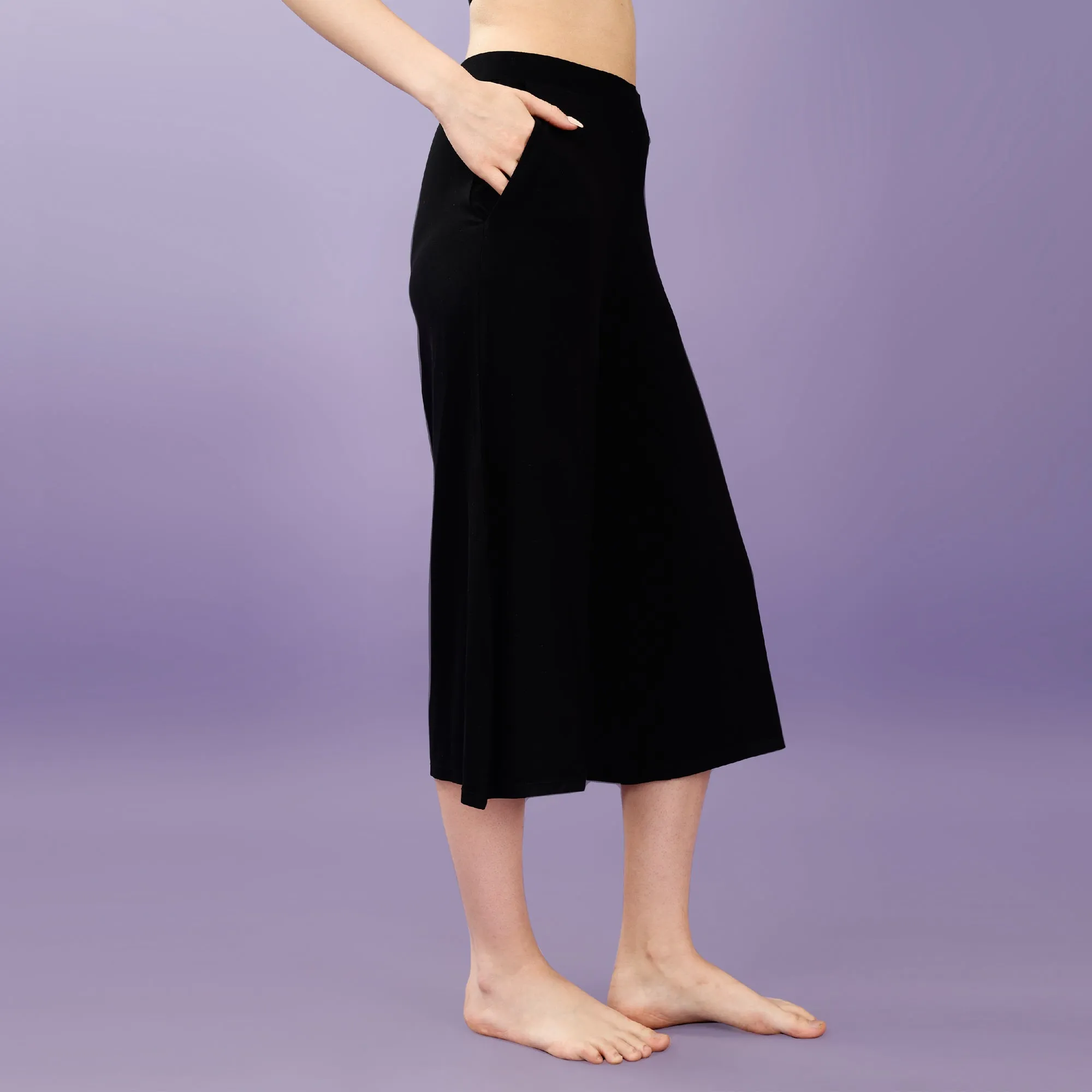 Mid Rise Flared Lounge Culottes 3/4 Length with Pockets