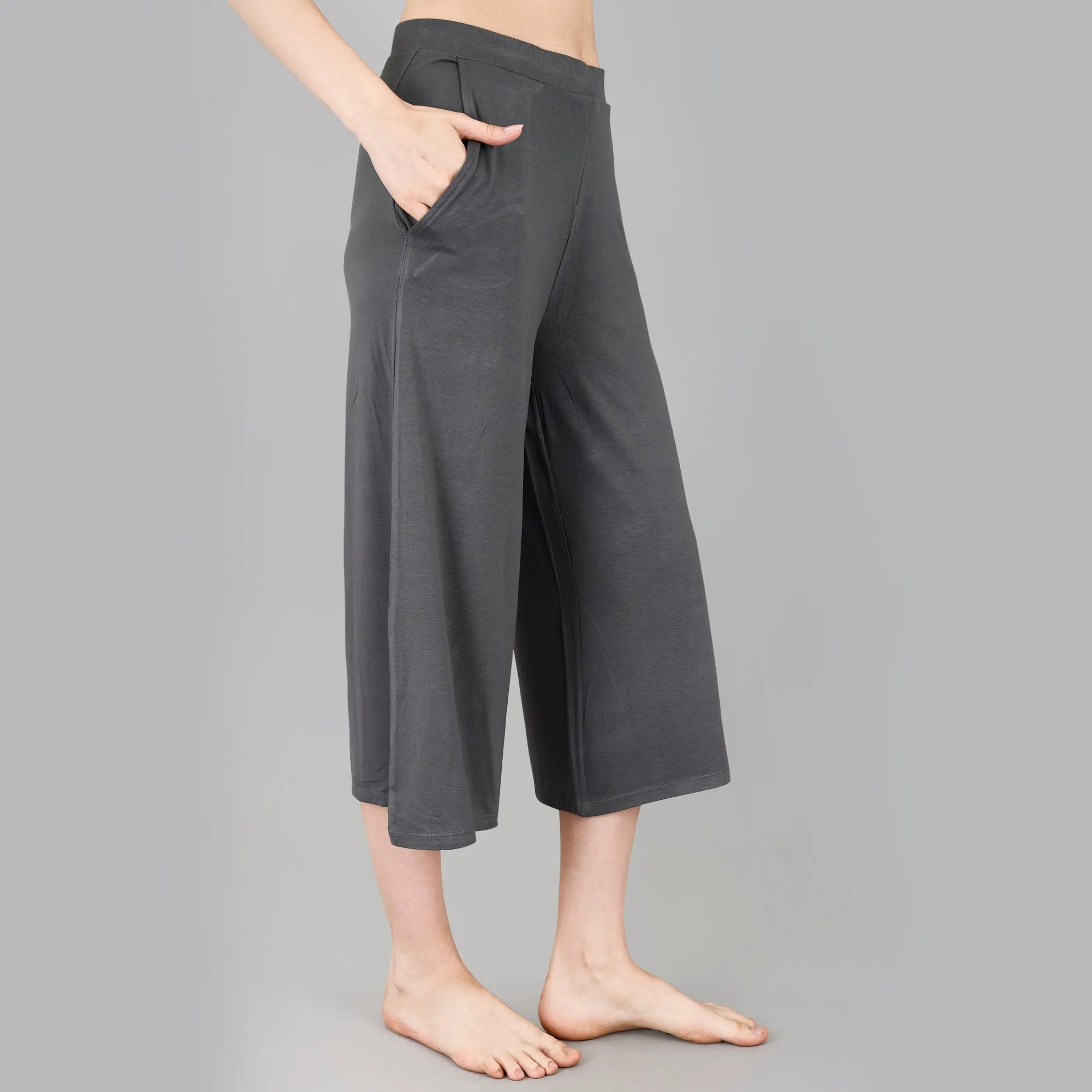 Mid Rise Flared Lounge Culottes 3/4 Length with Pockets