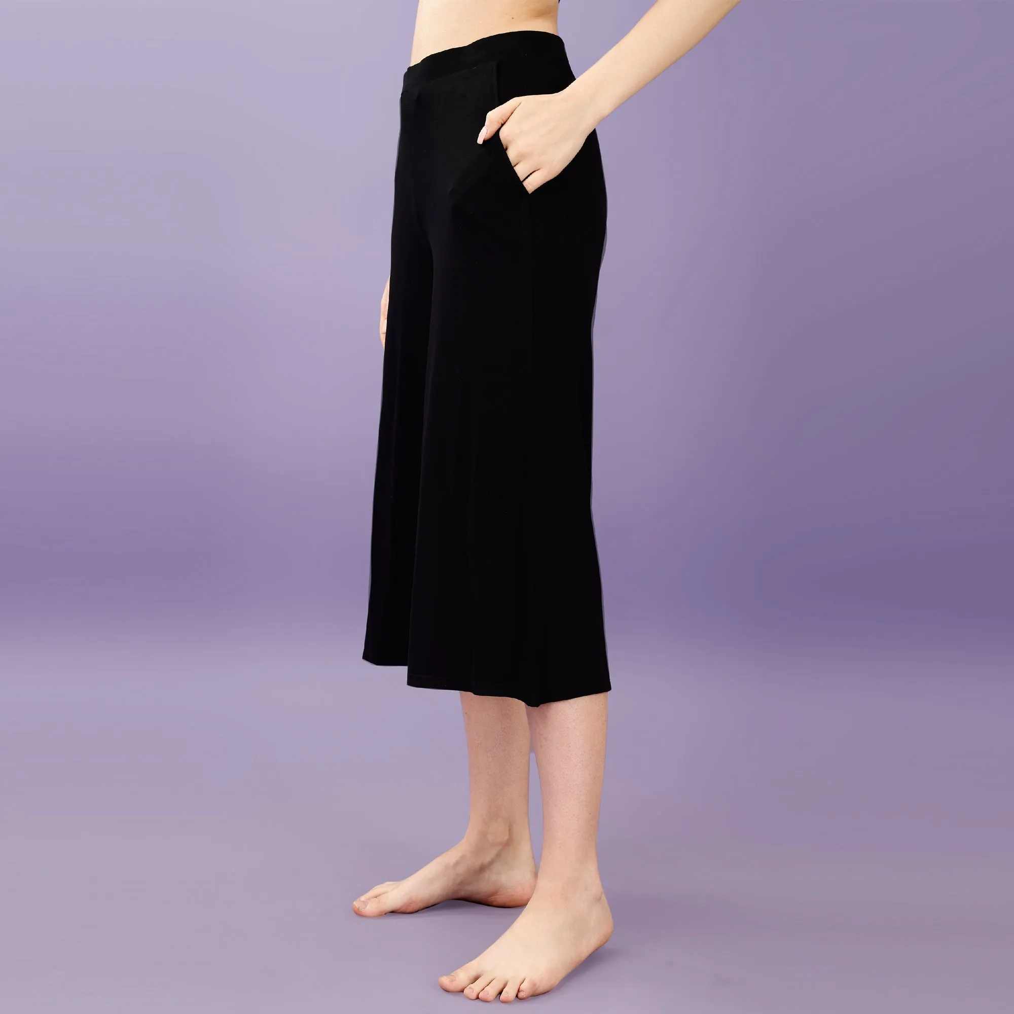 Mid Rise Flared Lounge Culottes 3/4 Length with Pockets