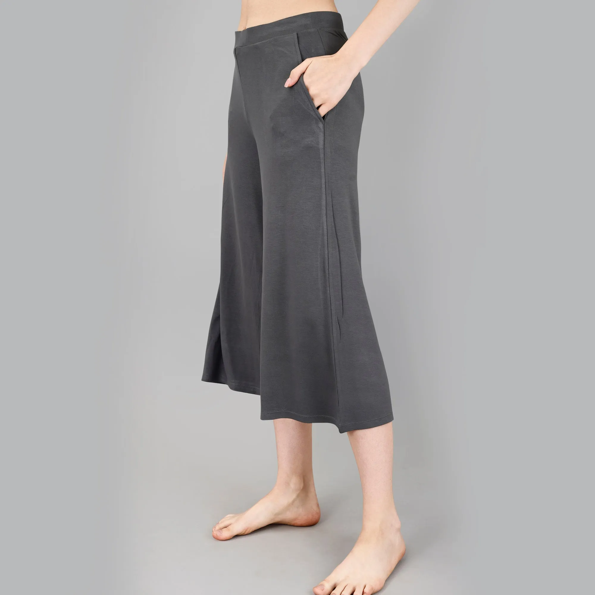 Mid Rise Flared Lounge Culottes 3/4 Length with Pockets