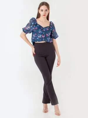 Navy Blue Printed Straight Top