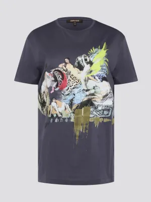 Navy Printed Oversized T-Shirt