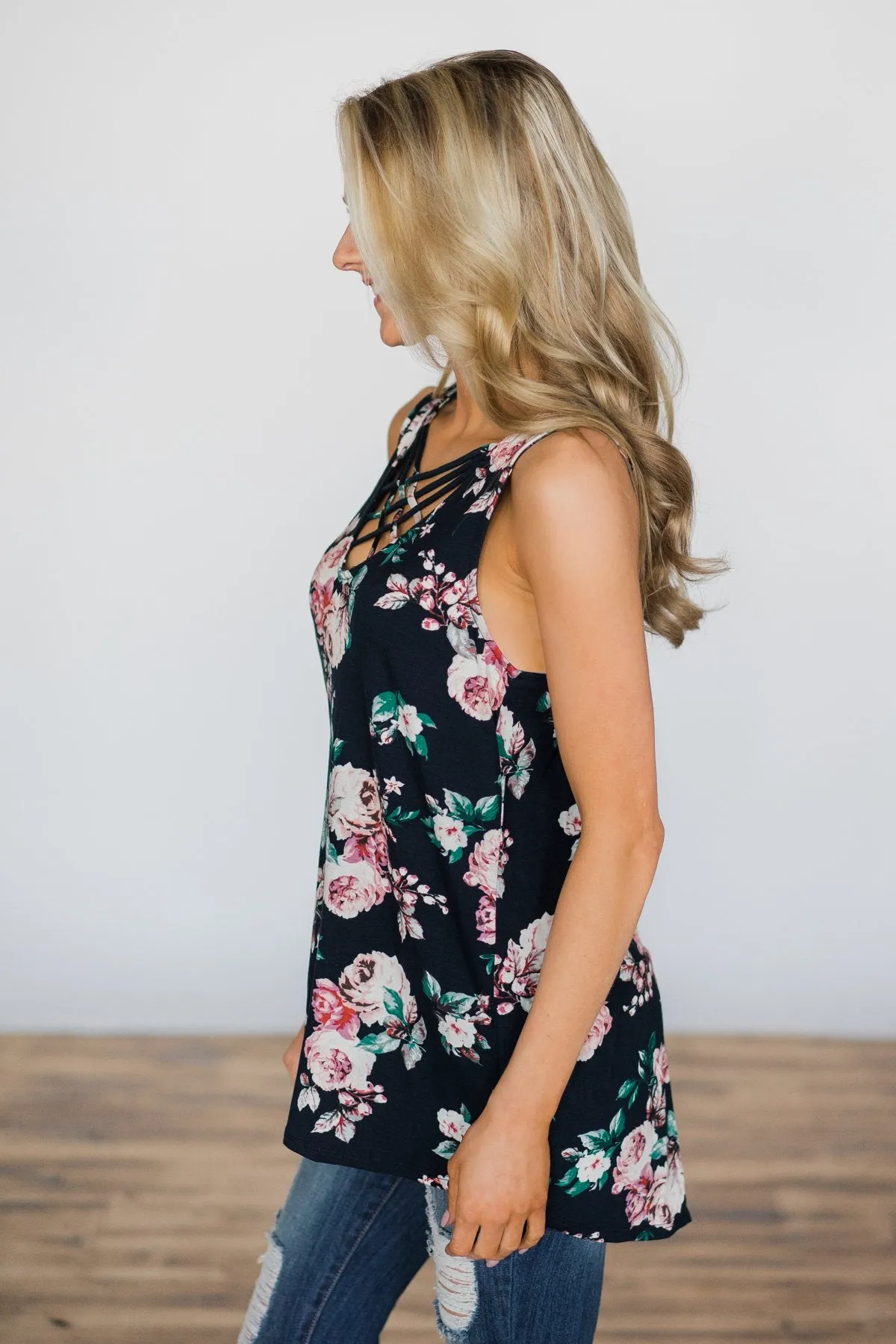 No Better Time Navy Floral Tank Top