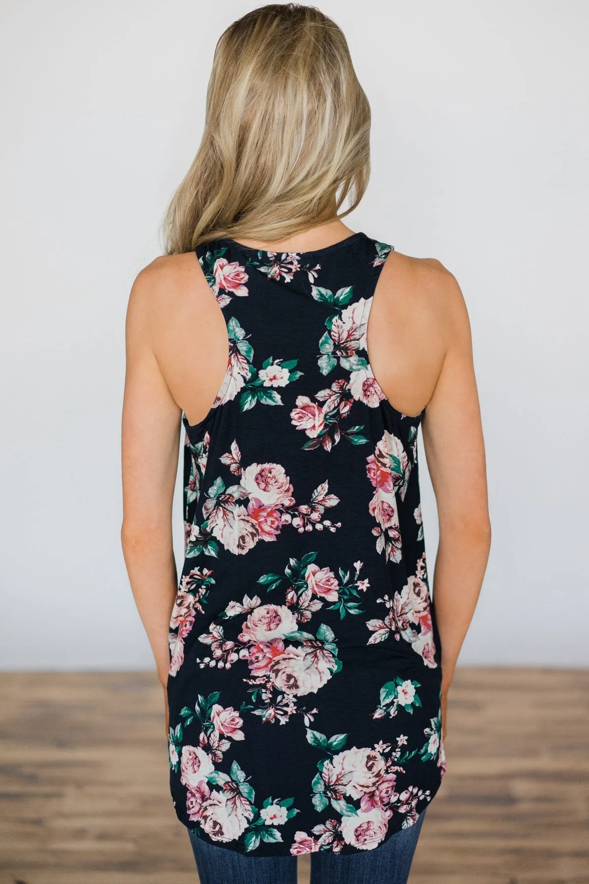 No Better Time Navy Floral Tank Top