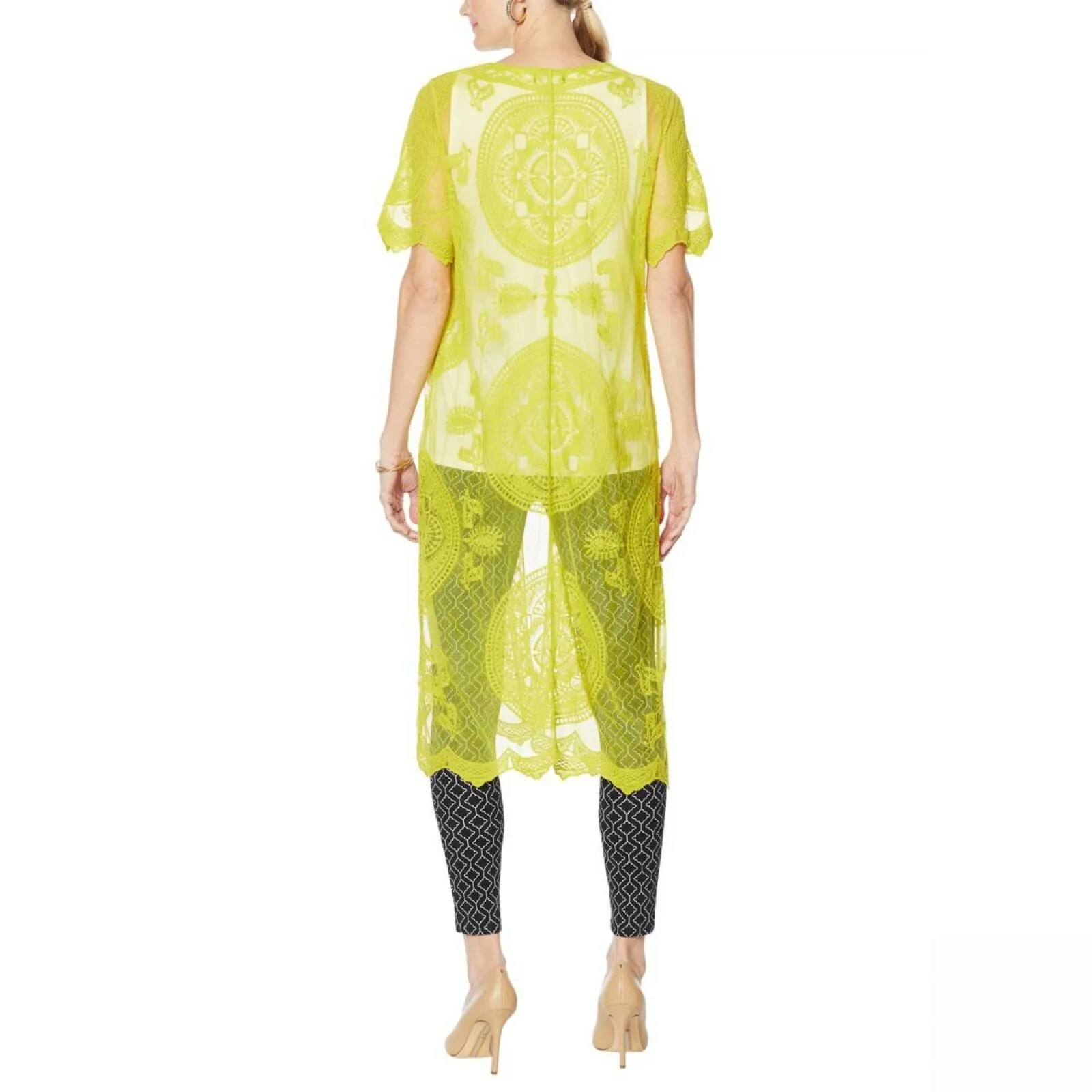NWT Nina Leonard Embroidered Mesh Topper. 691489-Plus Plus 1X