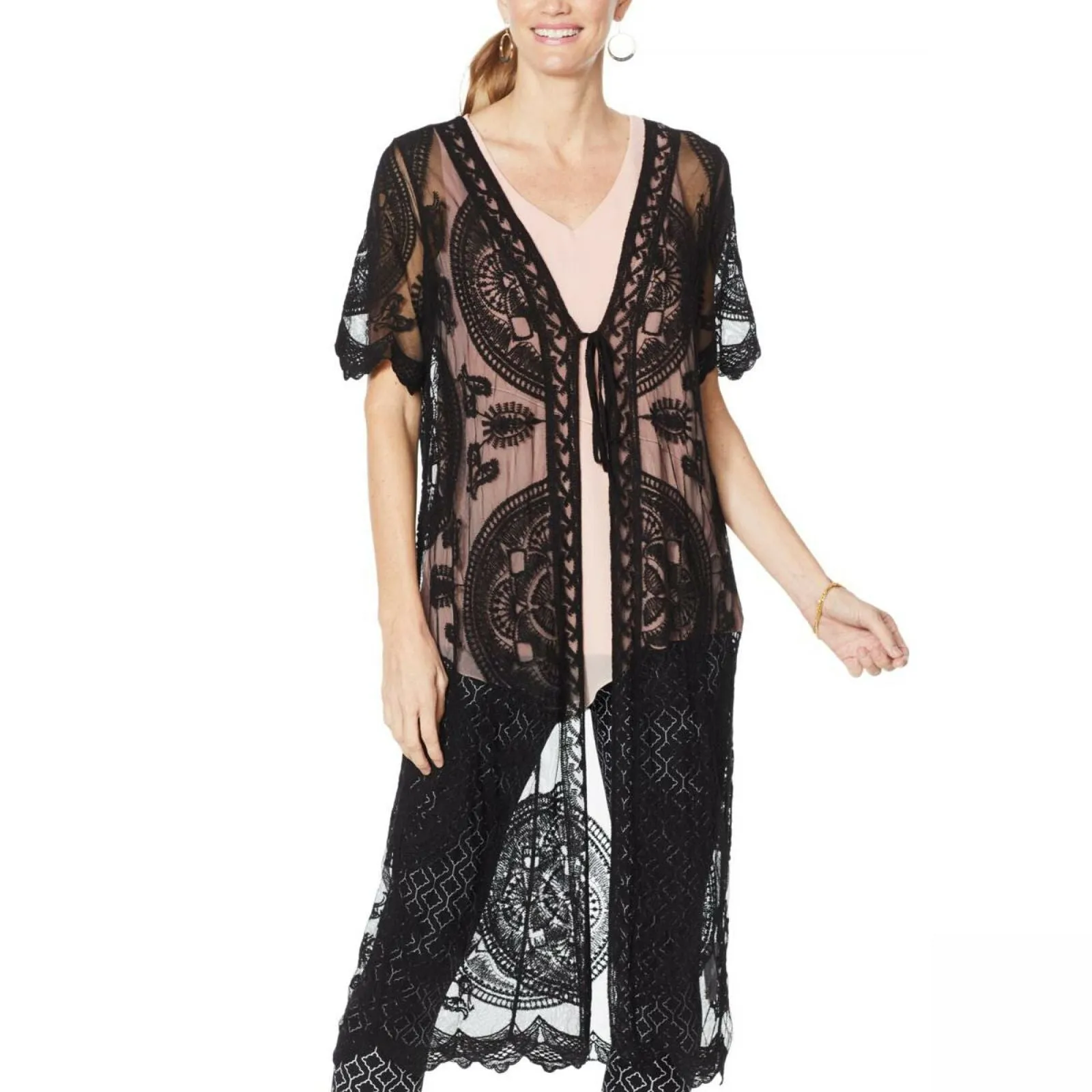NWT Nina Leonard Embroidered Mesh Topper. 691489-Plus Plus 1X