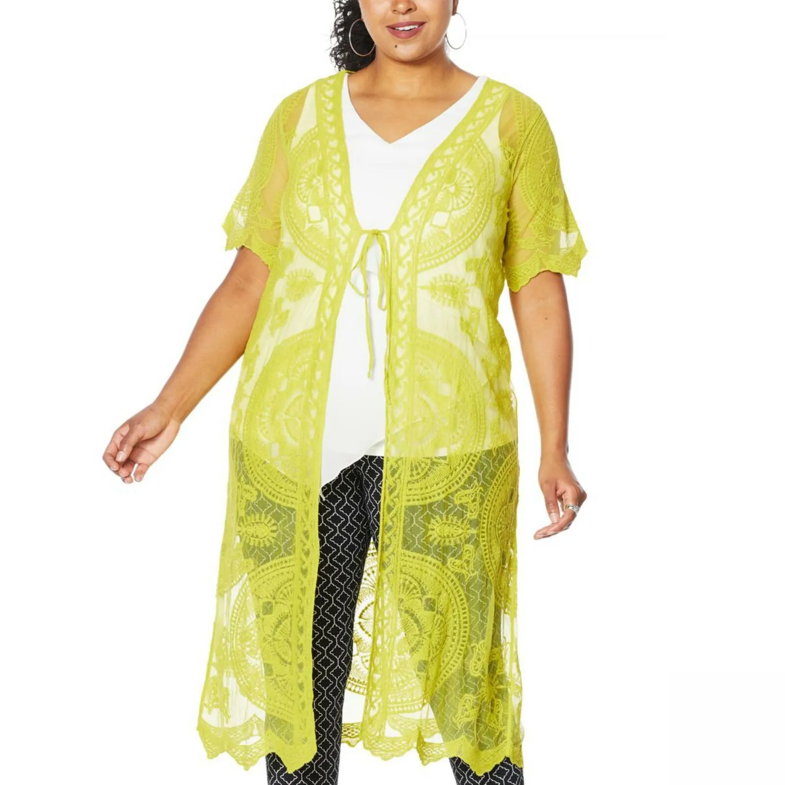 NWT Nina Leonard Embroidered Mesh Topper. 691489-Plus Plus 1X