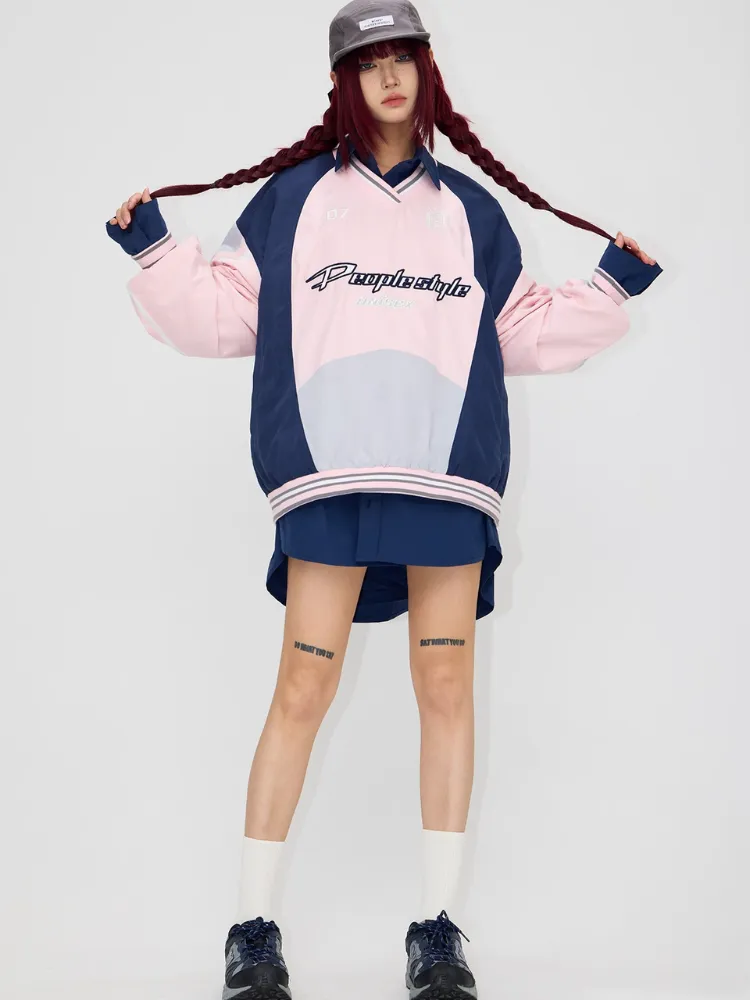 Oversized contrast color pullover
