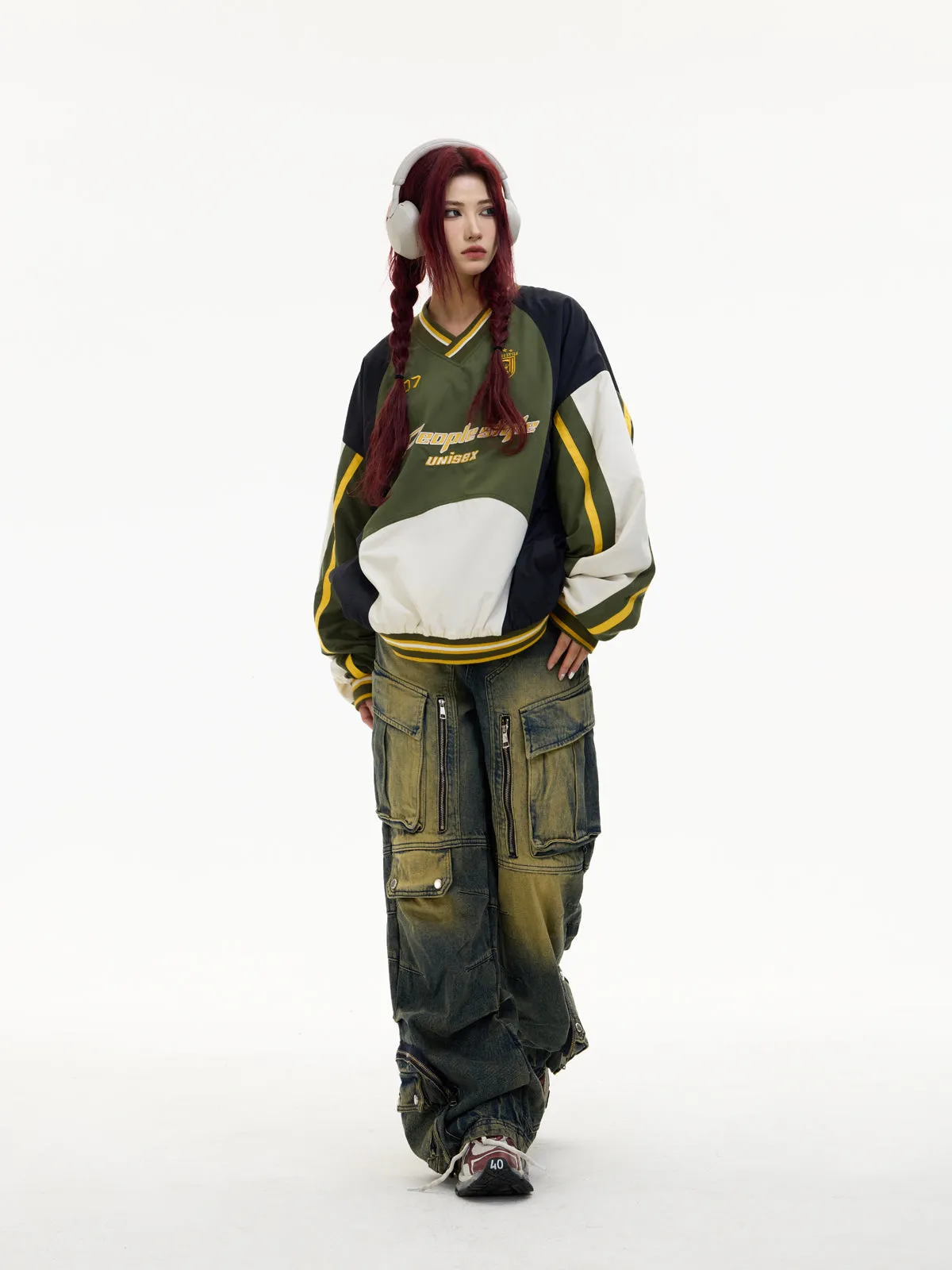 Oversized contrast color pullover