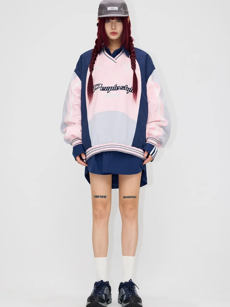Oversized contrast color pullover