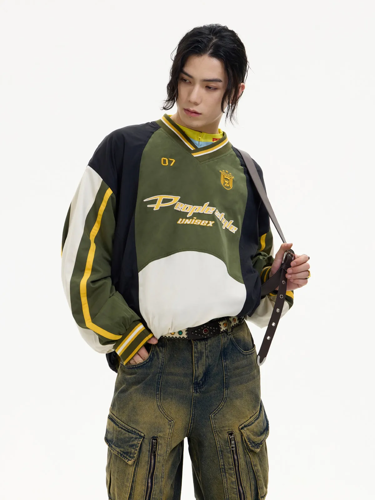 Oversized contrast color pullover