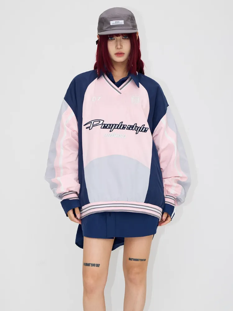 Oversized contrast color pullover