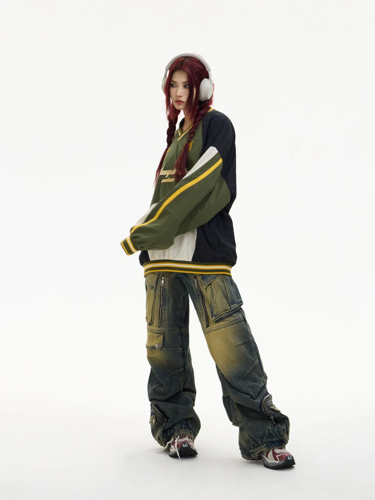 Oversized contrast color pullover