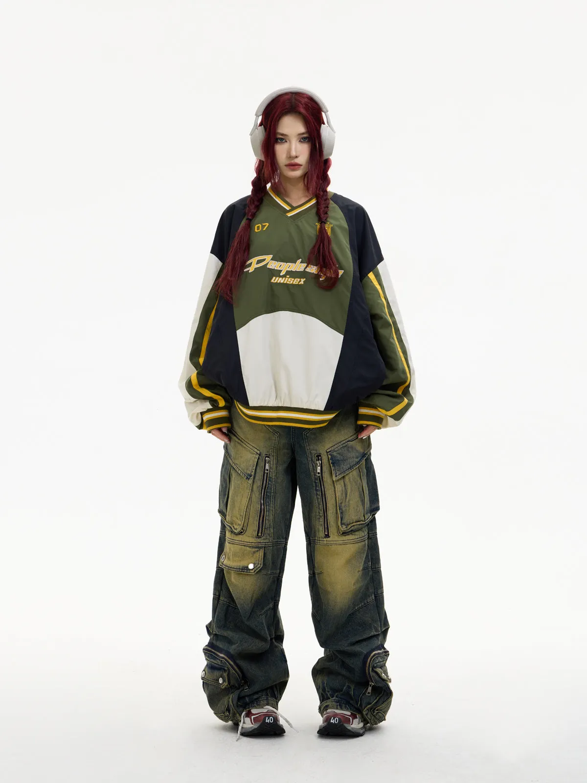 Oversized contrast color pullover