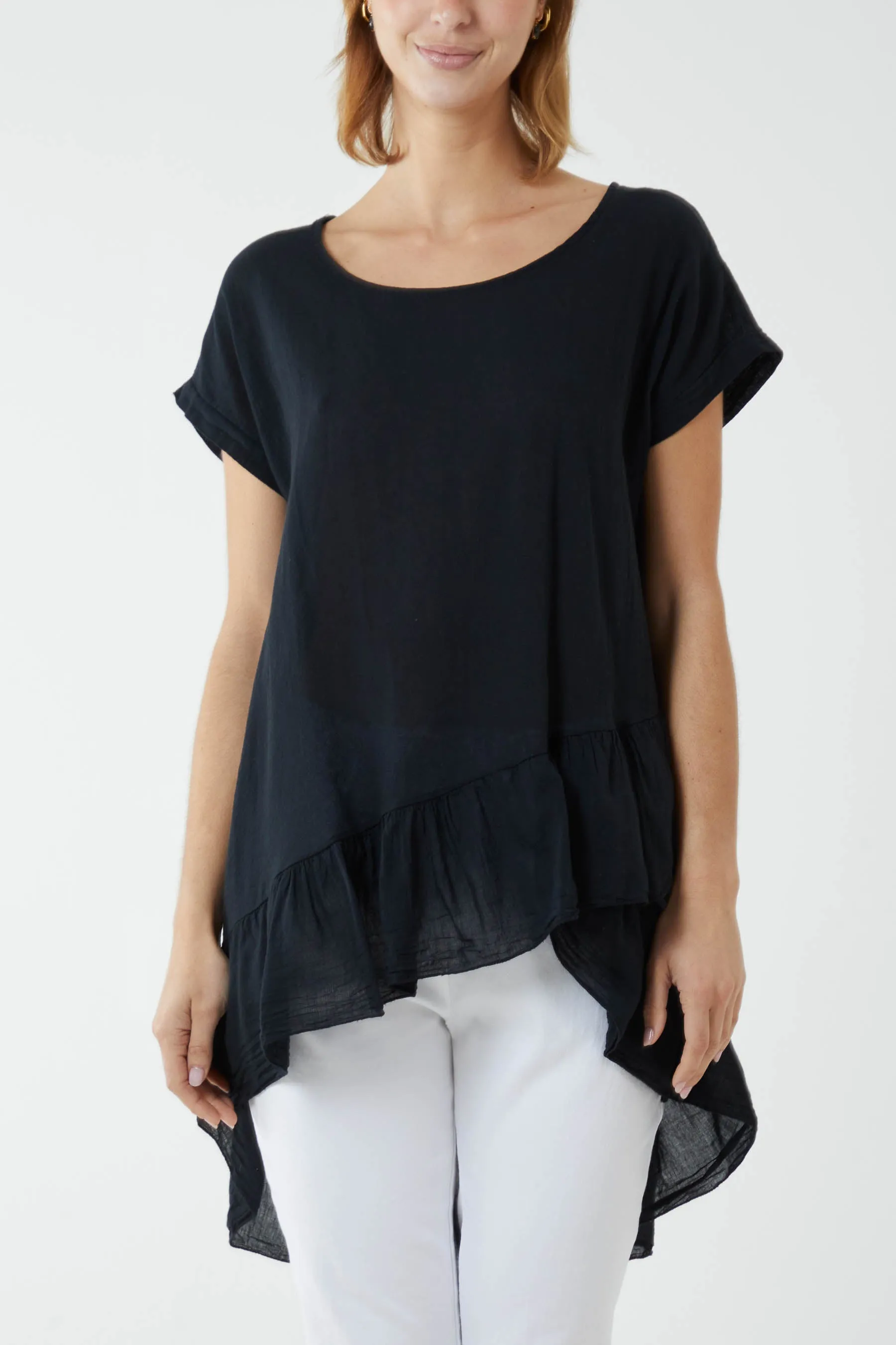 Oversized Dip Hem Cotton Blouse