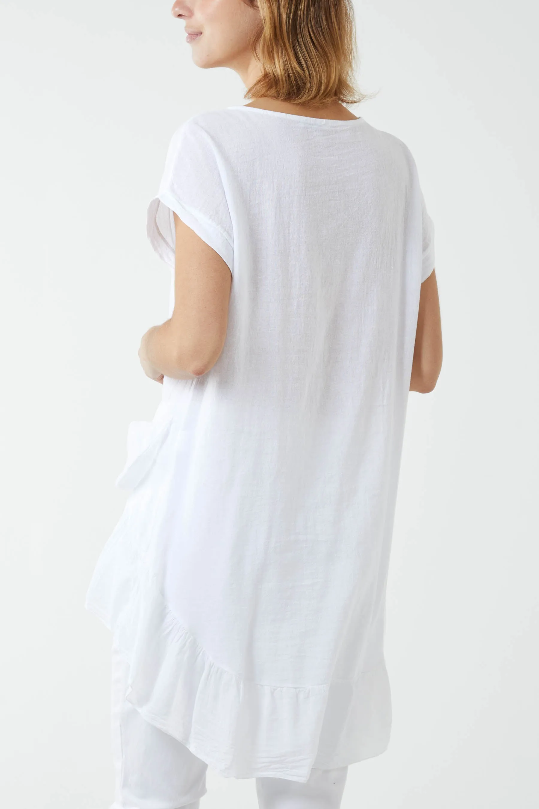 Oversized Dip Hem Cotton Blouse