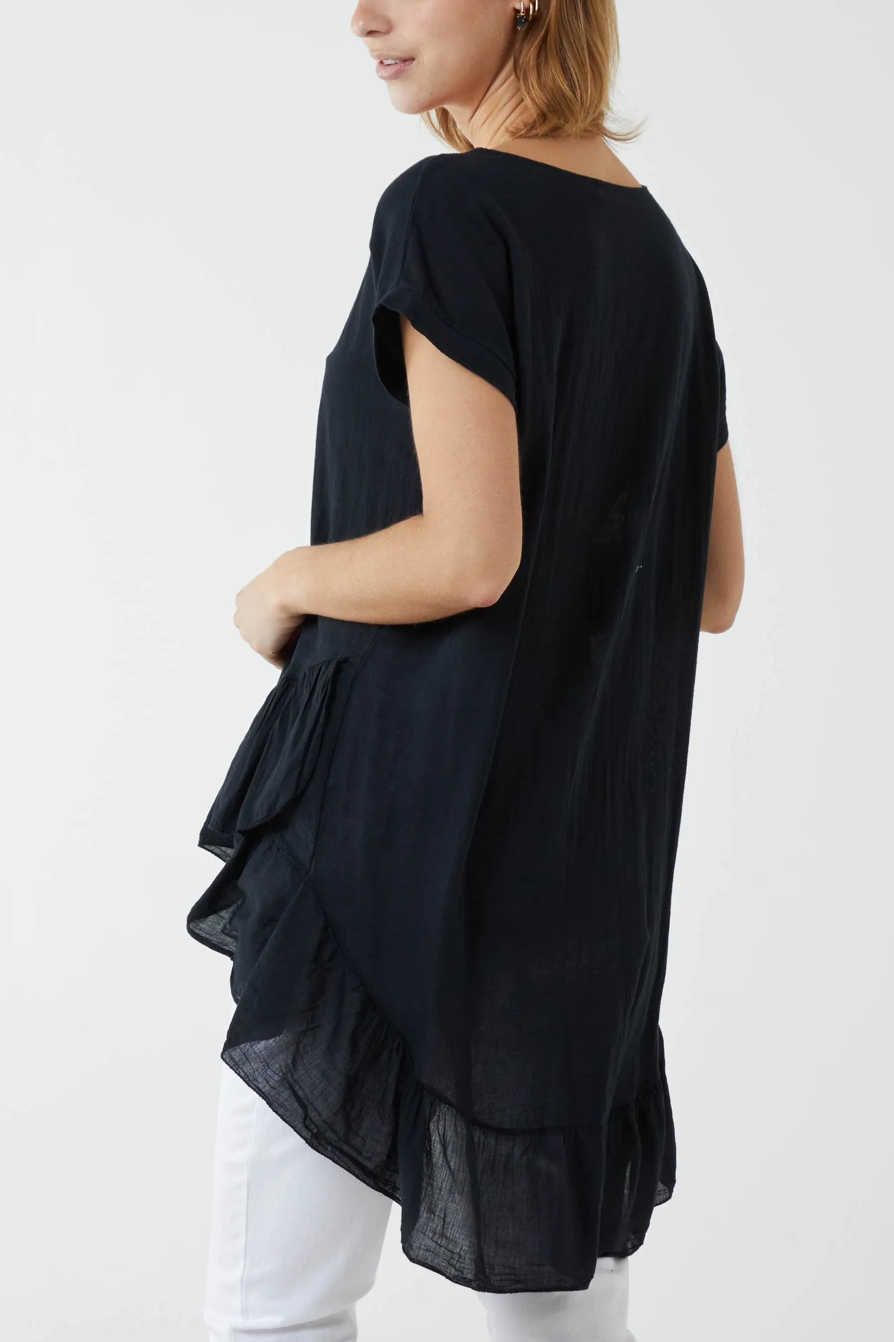 Oversized Dip Hem Cotton Blouse