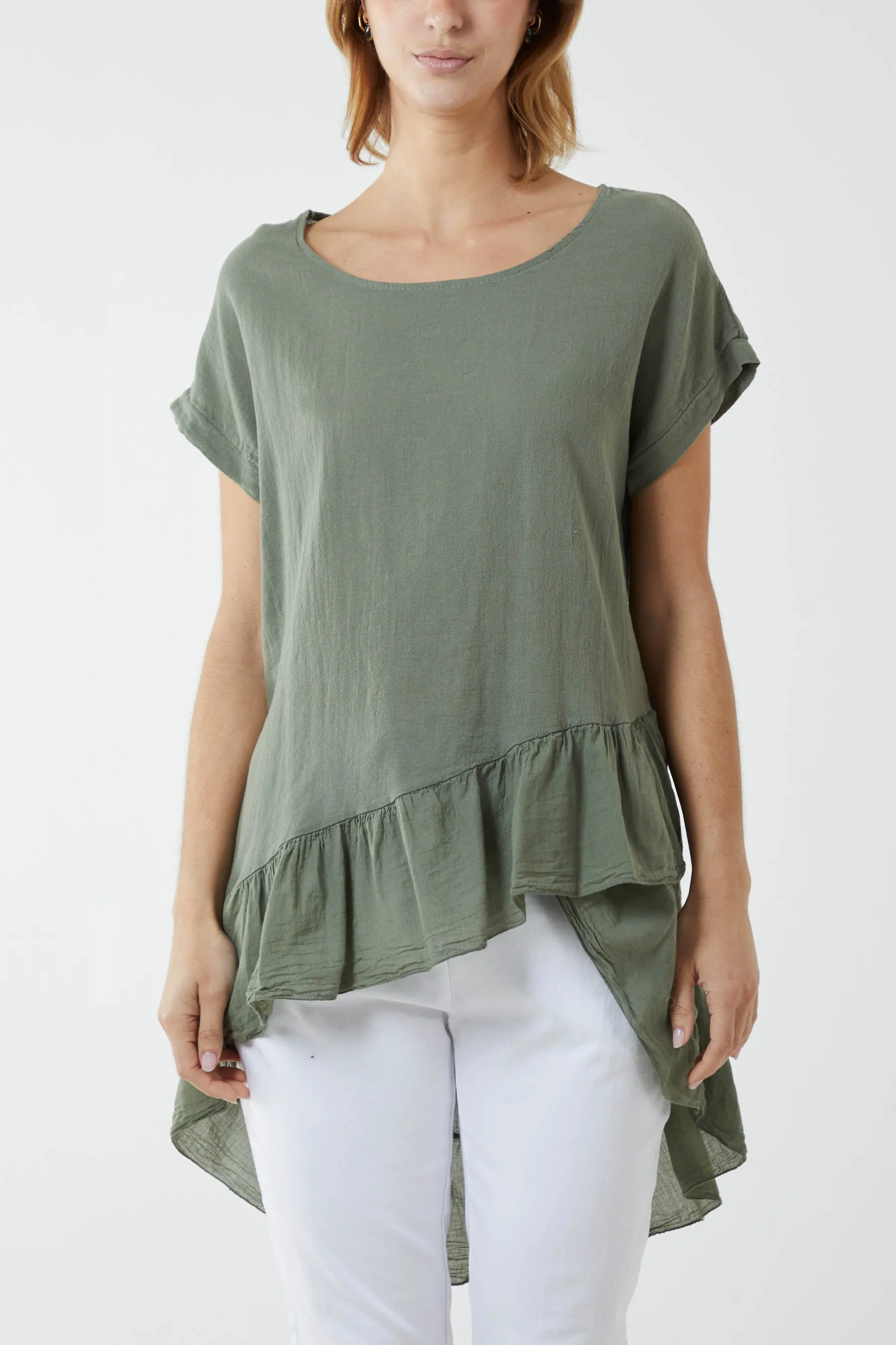 Oversized Dip Hem Cotton Blouse