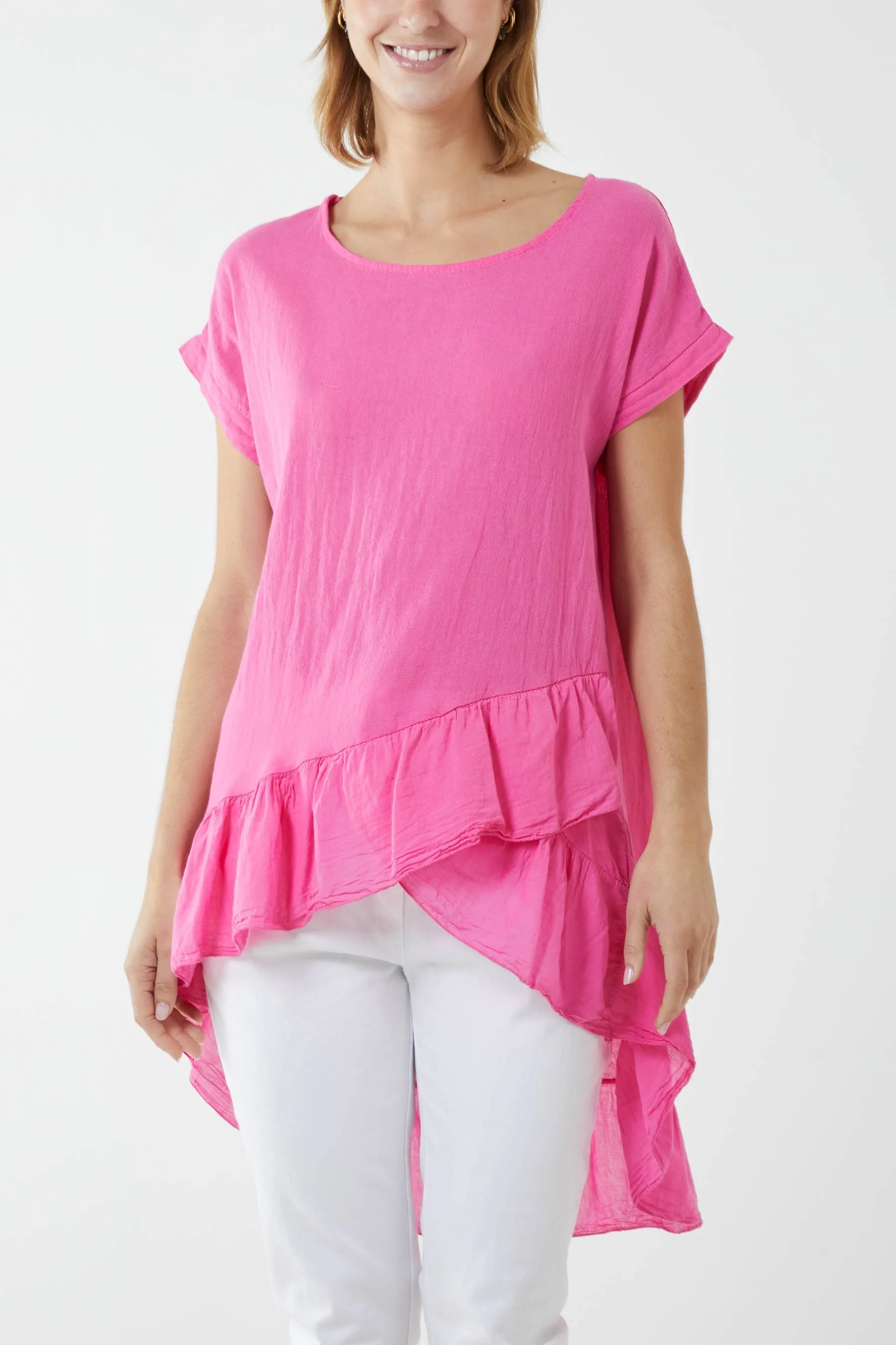 Oversized Dip Hem Cotton Blouse