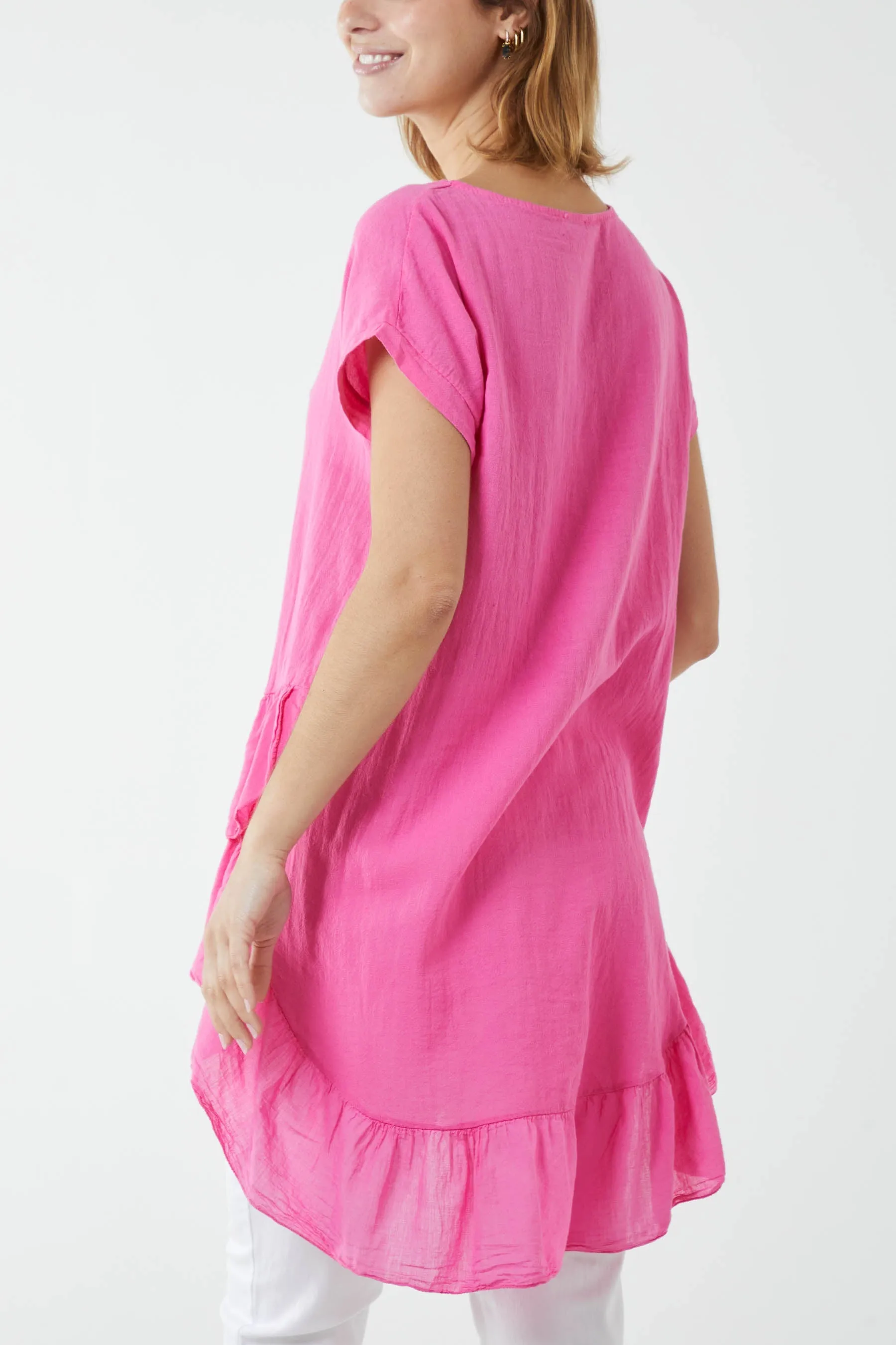 Oversized Dip Hem Cotton Blouse
