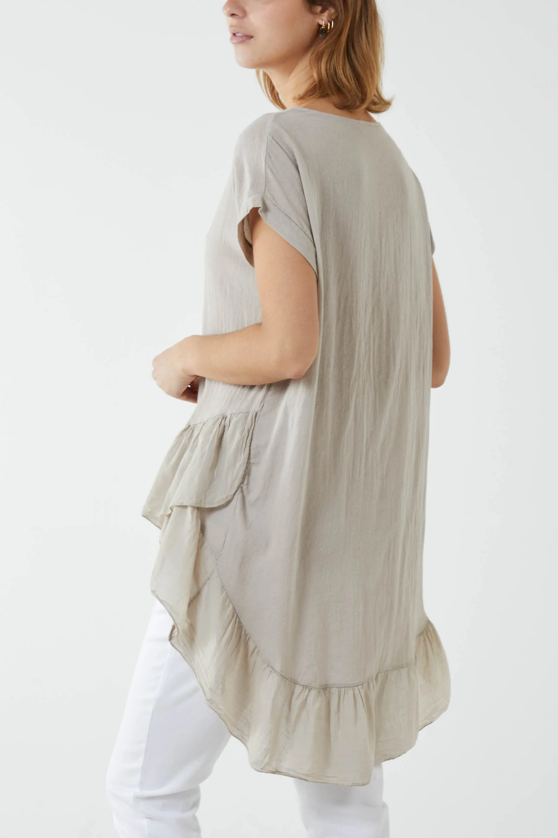 Oversized Dip Hem Cotton Blouse