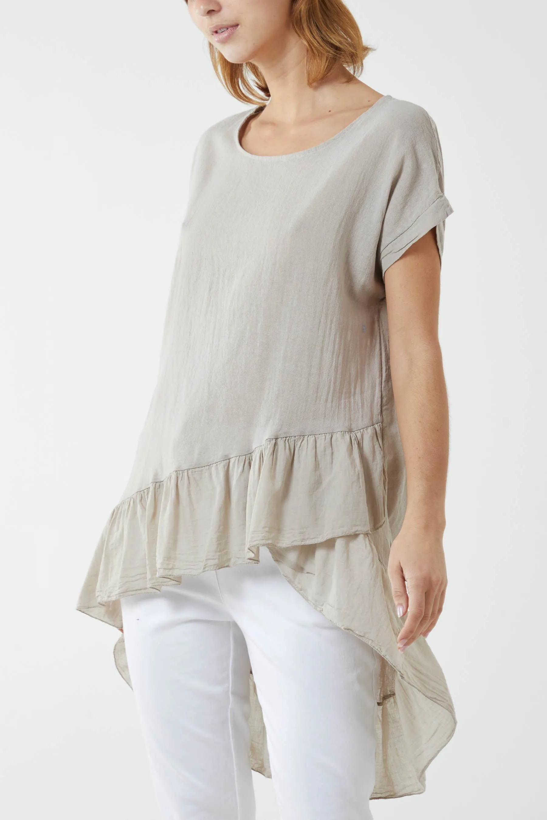 Oversized Dip Hem Cotton Blouse